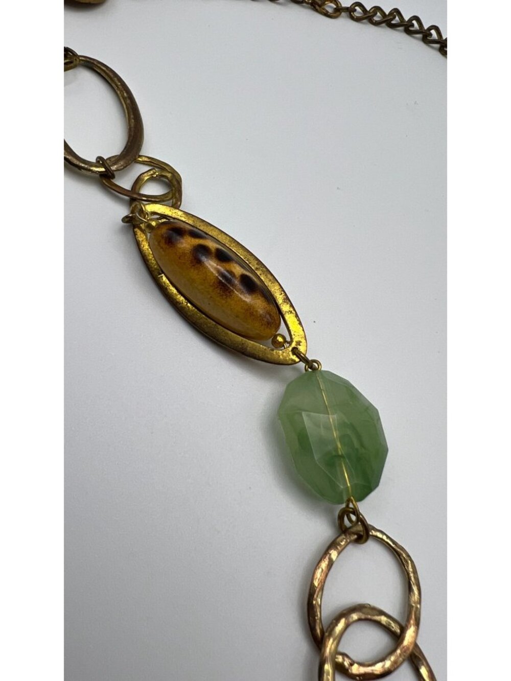 Multicolor Beaded Necklace With Gold-Tone Links Resin & Glass Beads 24" Adjustab - Picture 3 of 4